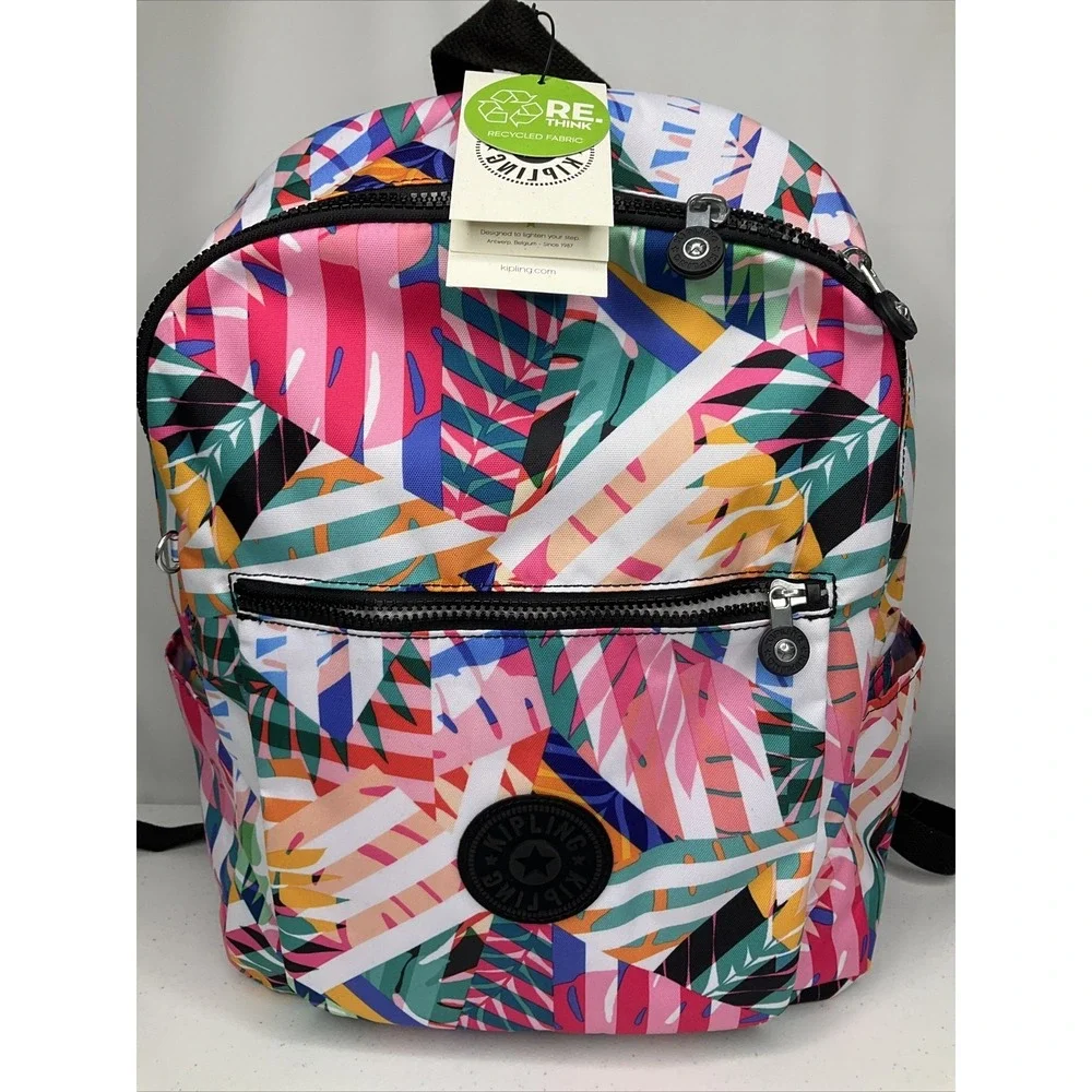 Kipling Chuwy Backpack Bookbag Tropical Patchwork Garden Book Bag Adjustable NWT